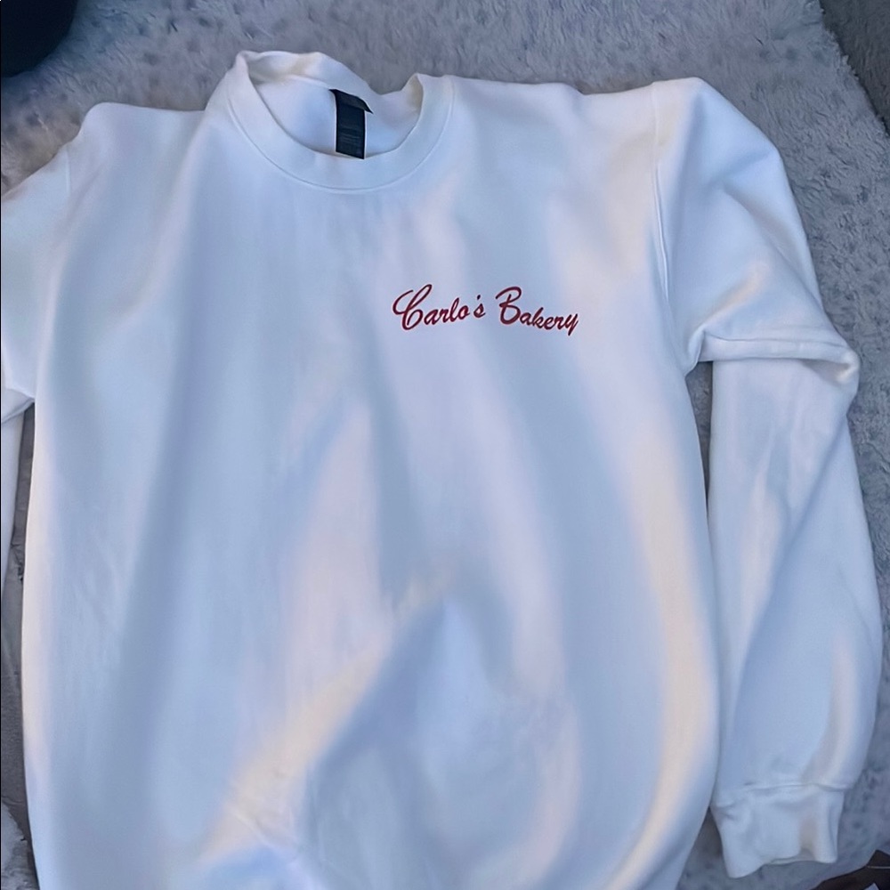 White Crewneck Sweatshirt with Red Embroidery